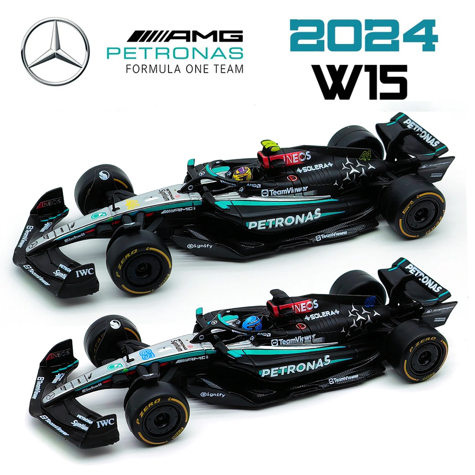 Bburago 1:43 Mercedes-AMG Petronas F1 Team W15 2024 #44 Hamilton #63 George Russell Alloy Car Die Cast Model Toy Collectible