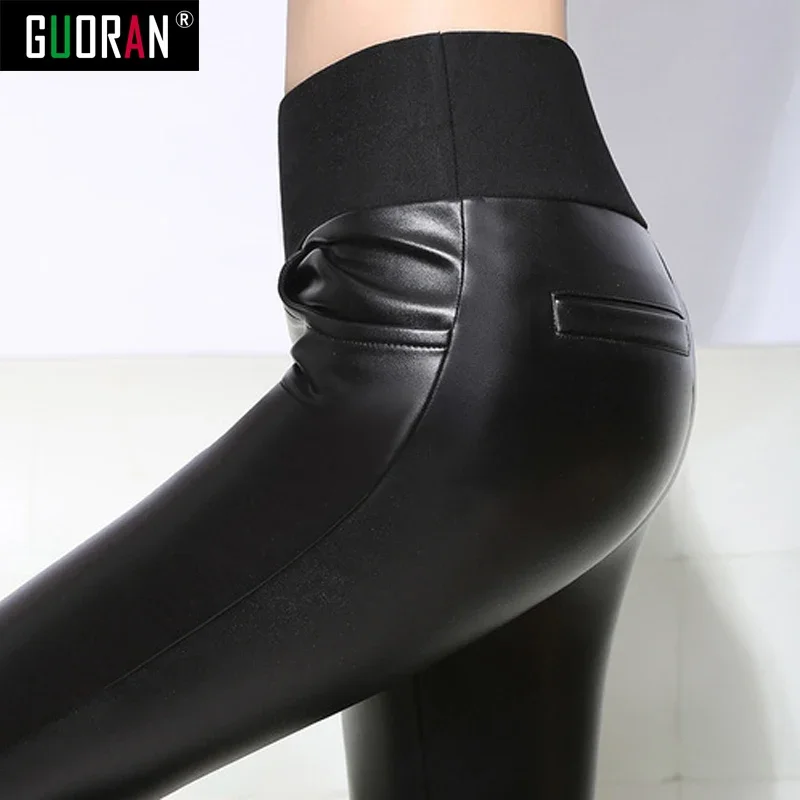 clothes 6XL Winter pants Woman Faux Leather Trousers Velvet high waist Thicken Casual Legging Skinny Pencil Pants for work