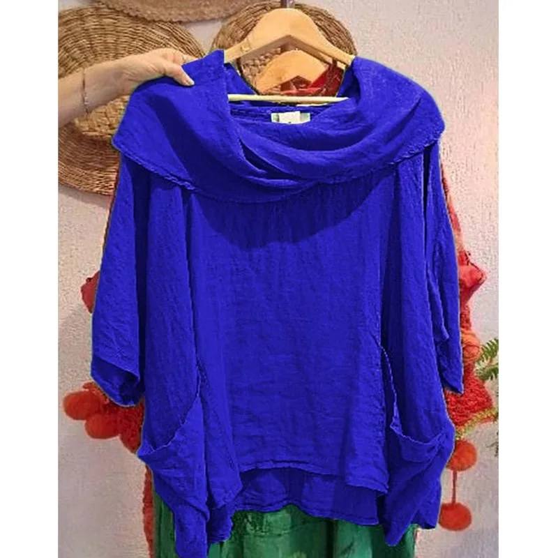 2025 nueva moda para mujer, blusa de gran tamaño con hombros descubiertos, Tops lisos con manga de murciélago, camisa holgada con dobladillo Irregular para vacaciones para mujer