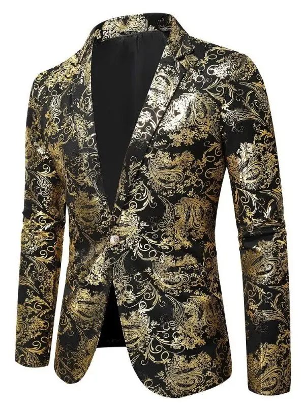 

Мужской модный костюм для выступления на сцене, корейский приталенный костюм с золотым принтом, повседневный смокинг Live Bro 60, верхняя одежда, пальто