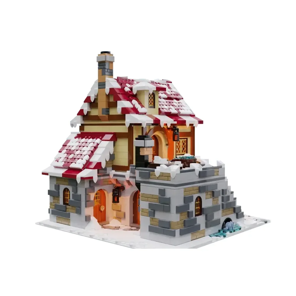 Gobricks MOC โรงเตี๊ยมภายใต้หิมะอิฐรุ่นยุคกลางฤดูหนาว Tavern สถาปัตยกรรมอาคารบล็อกประกอบของเล่นเด็กของขวัญ