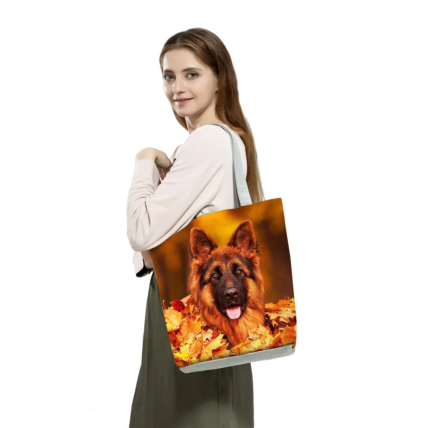 German Shepherd Dog Shopping Bags Groceries Women Handbags Animal Graphic Large Capacity Shoulder Bags Portable Foldable Totes