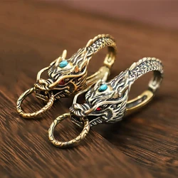 Dragon Head Keychain Vintage Feng Shui Chinese Dragon Bead Key Ring Good Luck Key Holder Car Purse Bag Charm Pendent