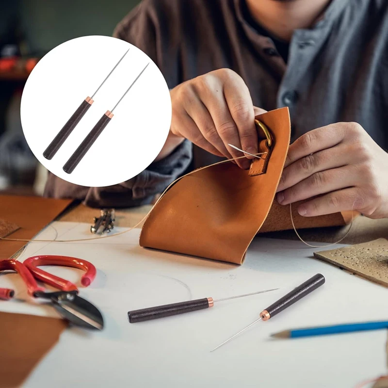 Strumento per punteruolo da 2 pezzi con manico in legno, strumento per punzonare punteruolo in pelle, punteruolo per graffi sottili, strumento di riparazione punteruolo per l'artigianato in pelle
