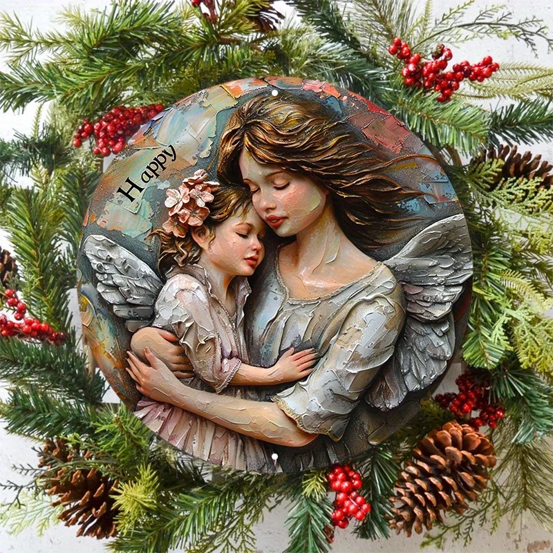 عيد الأم السعيد، علامة ألومنيوم "Mom Is The most Beautiful Angel". | ديكور حائط متين ومحمي بالأشعة فوق البنفسجية مع فتحات محفورة مسبقًا #4