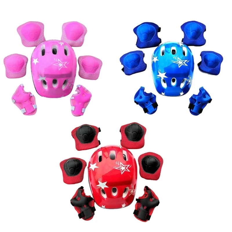 7Pcs Kids Protective Gear Set Children Headgear Knee Guard Elbow Pad Wrist Pad