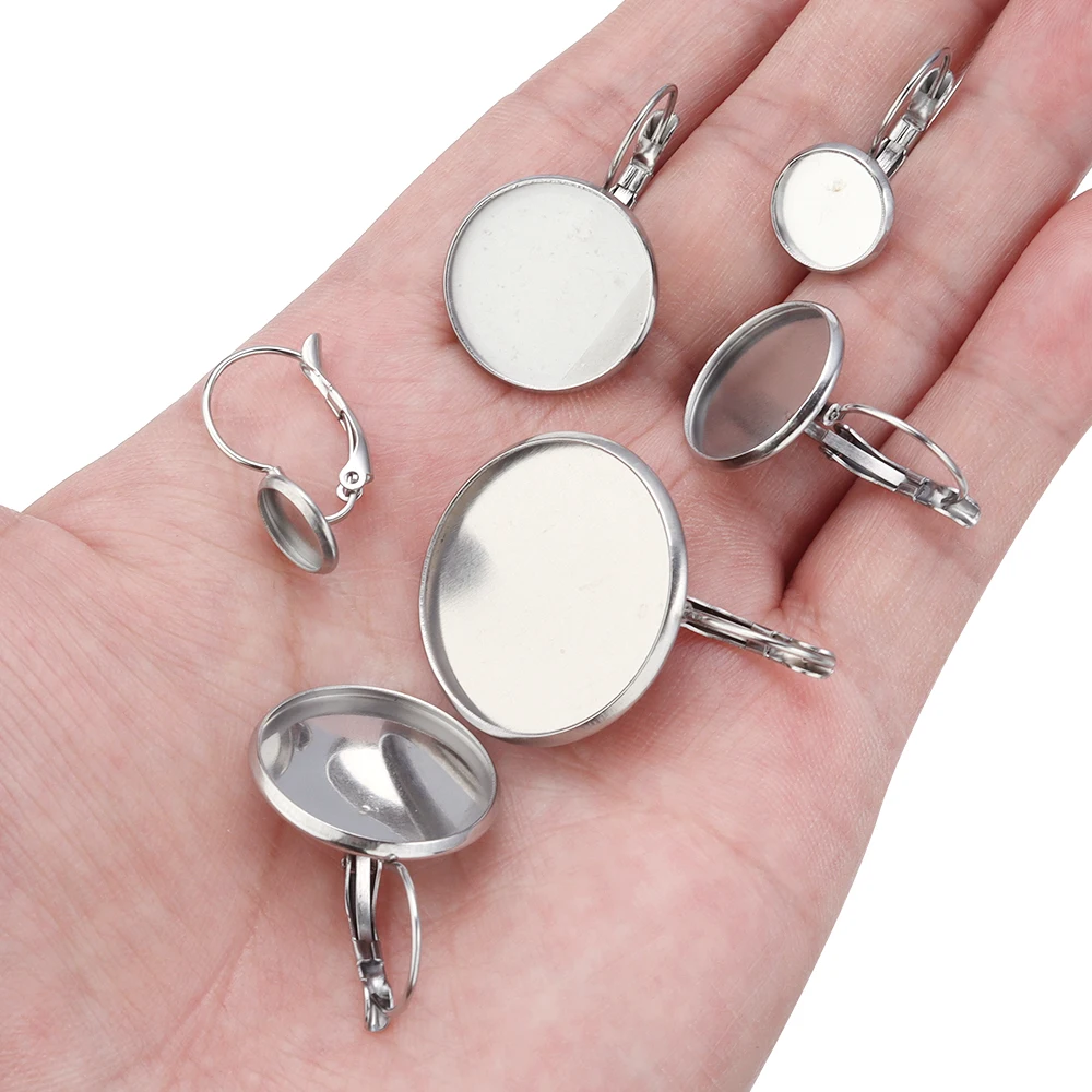 8-25mm 6 pezzi colori classici placcati francese leva posteriore orecchini base, misura 8-25mm cabochon in vetro orecchino forniture vuote per gioielli
