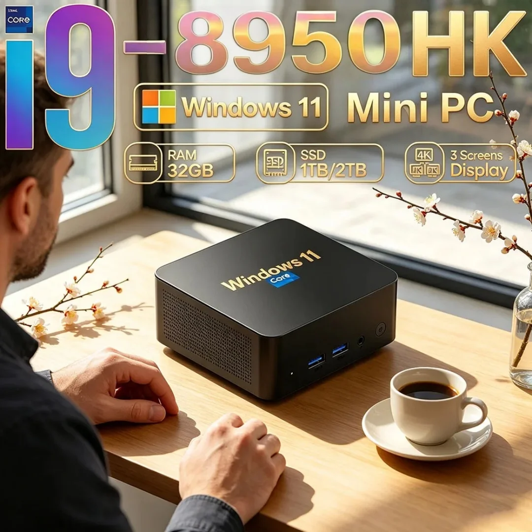 Stunning Core I9 8950HK Mini PC Windows 11 Pro 32GB RAM 1TB/2TB SSD WiFi6 BT5.2 4K HD Gaming Office PC 3 Years Warranty