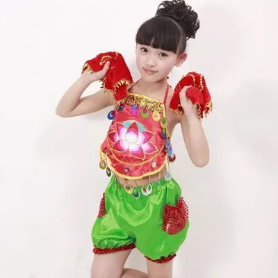 Children's Yangko dance costume national dance performance costume lotus leaf festive Chinese knot Yangko dance