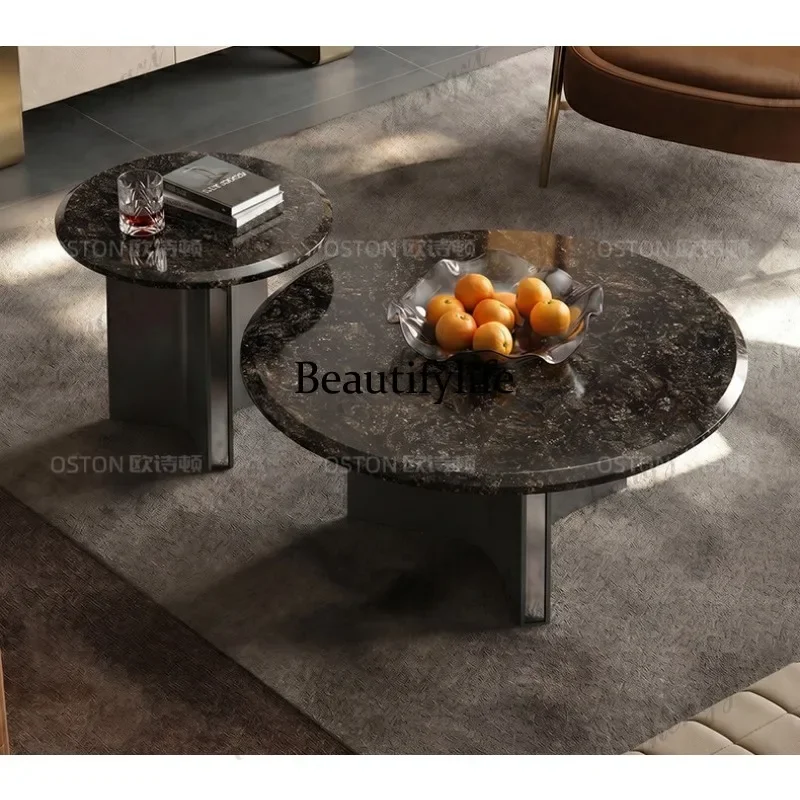 CC178 Natural platinum diamond luxury stone coffee table, Italian light luxury high-end living room home round coffee table