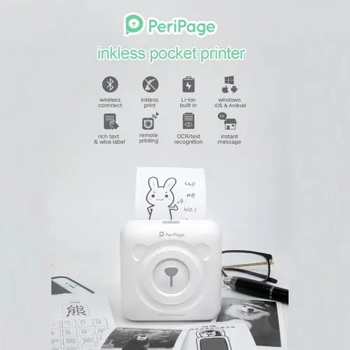 Peripage 203DPI Portable Photo Wireless Inkless Mini Pictures Printer for Mobile Phone Android iOS Windows Peripage A6 Printer