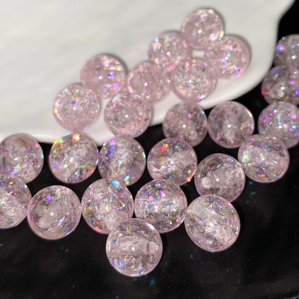 30pcs 10mm Glitter Resin Round Beads, Pink Loose Beads for Creating Sparkling Bracelets And Jewelry Additions