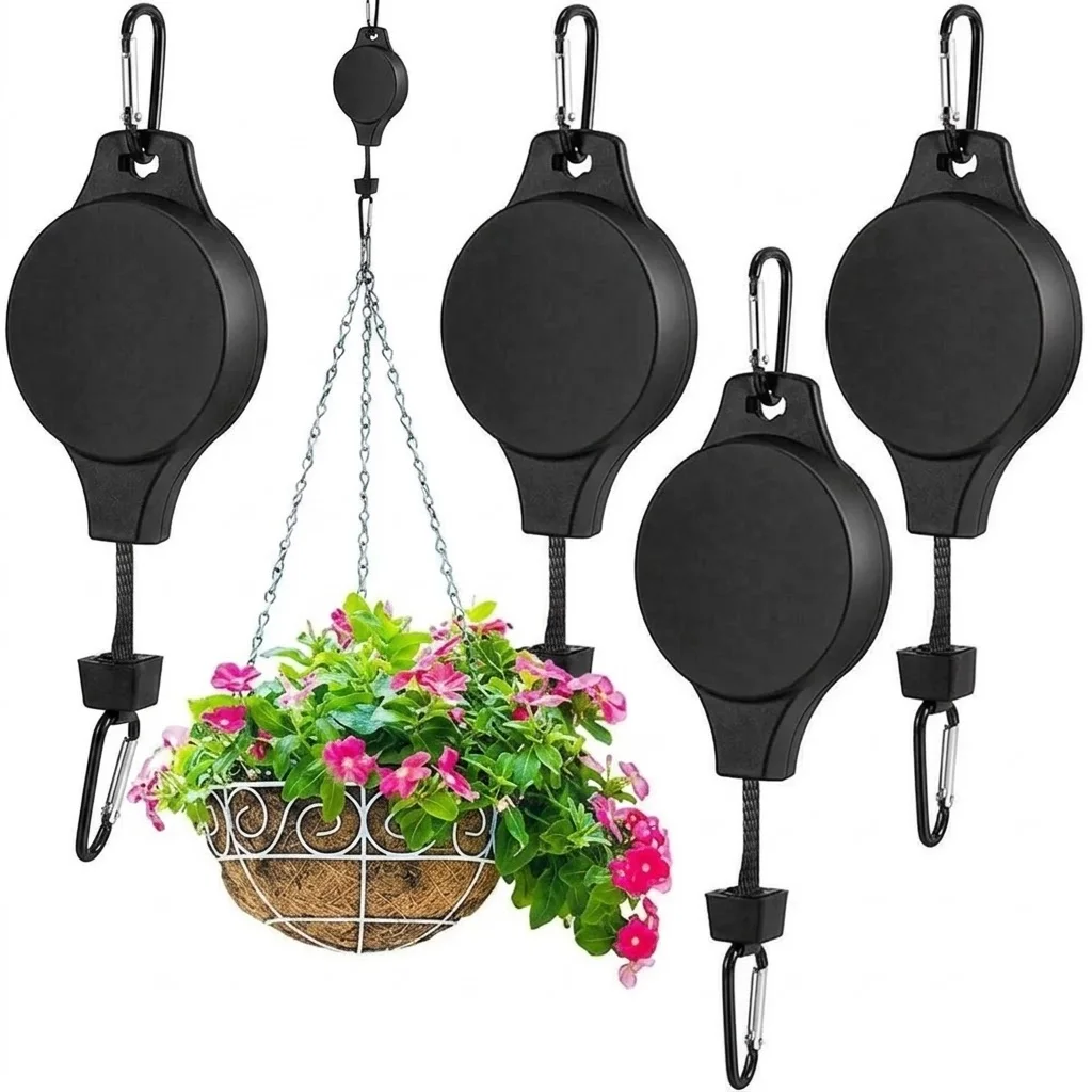 Heavy Duty Adjustable Hook Plant Hanger Pulleys for Hanging Plants with Auto Lock Feature Easy to Raise and Lower Versatile