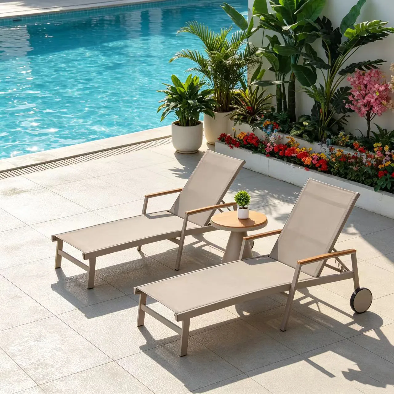 HYS outdoor beds for balconies, villas, courtyards, gardens, leisure beaches, sunscreen, pool beds, mesh lounge chairs