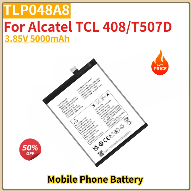 

Высококачественный аккумулятор для телефона TLP048A8 3,85 В 5000 мАч для Alcatel TCL 408/T507D, новый сменный аккумулятор