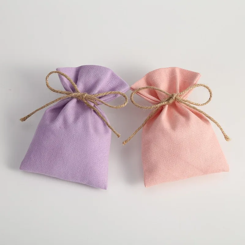 Custom Print Logo 10Pcs Drawstring Cotton Burlap Bag Jute Gift Bags Multi Size Jewelry Packaging Wedding Bags Small Candy Bag