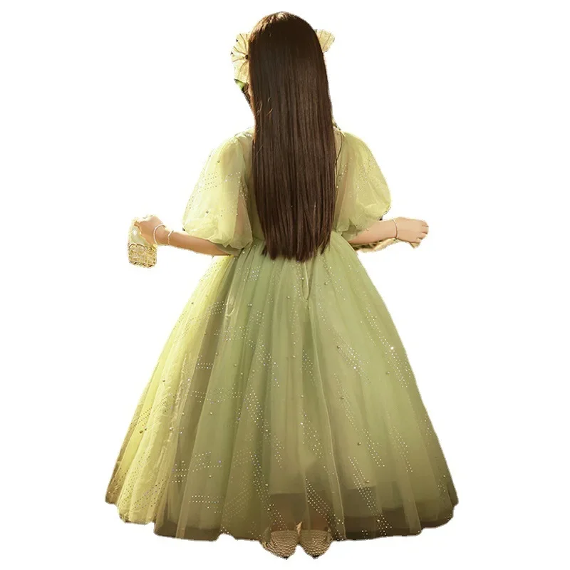 Tulle Dress for Young Girls Kids Sequined Flower Appliques Long Ball Gowns Infant Princess Partysu Dresses Teens Vestidos
