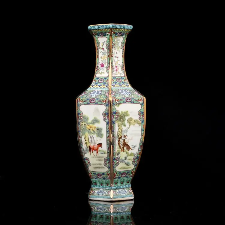 Qing Qianlong Enamel Vase Ceramic Accessories Art Home Room Furnishing Decoration Chinese Imitation Antique Porcelain Collection