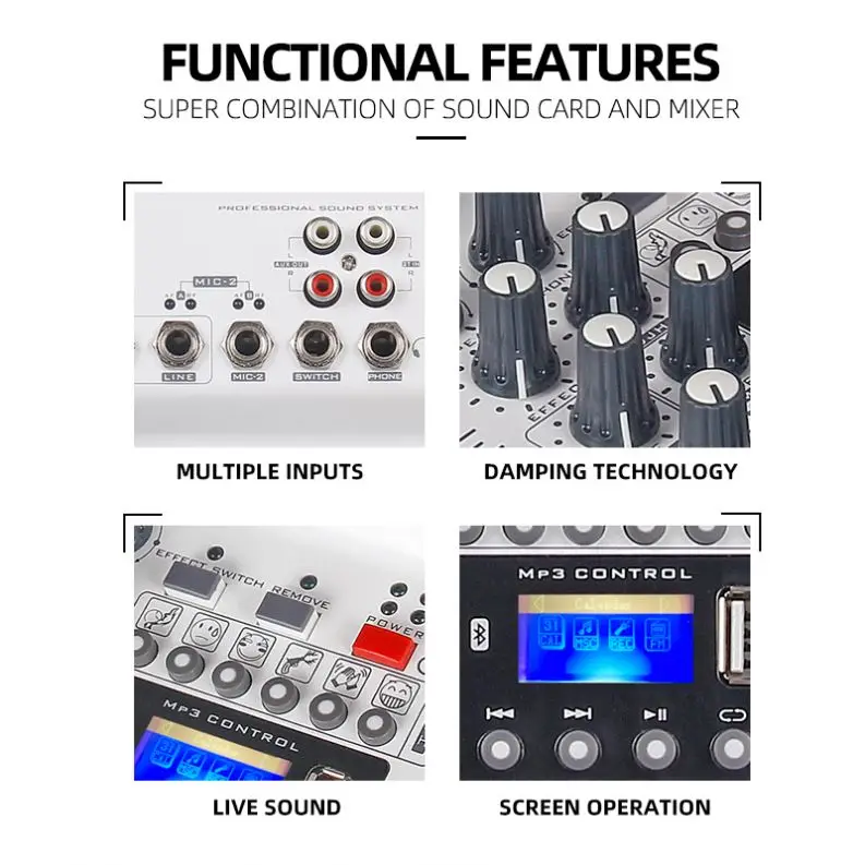 Mélangeur audio sans fil à double canal UHF professionnel, déterminer le mélangeur audio du micro pour la diffusion en direct, l'enregistrement, le karaoké, la vente en gros