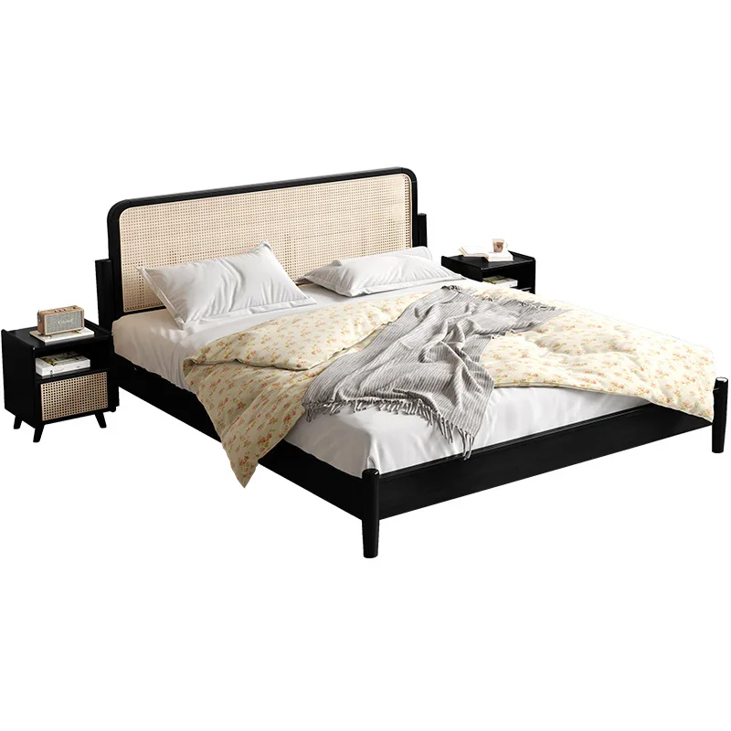 

Solid wood bed, modern minimalism, master bedroom 1.8 double bed, black