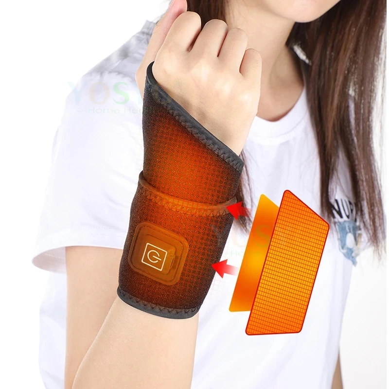 كم دعم المعصم ساخن كهربائيًا، حزام أسود قابل للتعديل وجيد التهوية، شحن USB، جهاز تدفئة محمول، حماية مفصل اليد في الشتاء