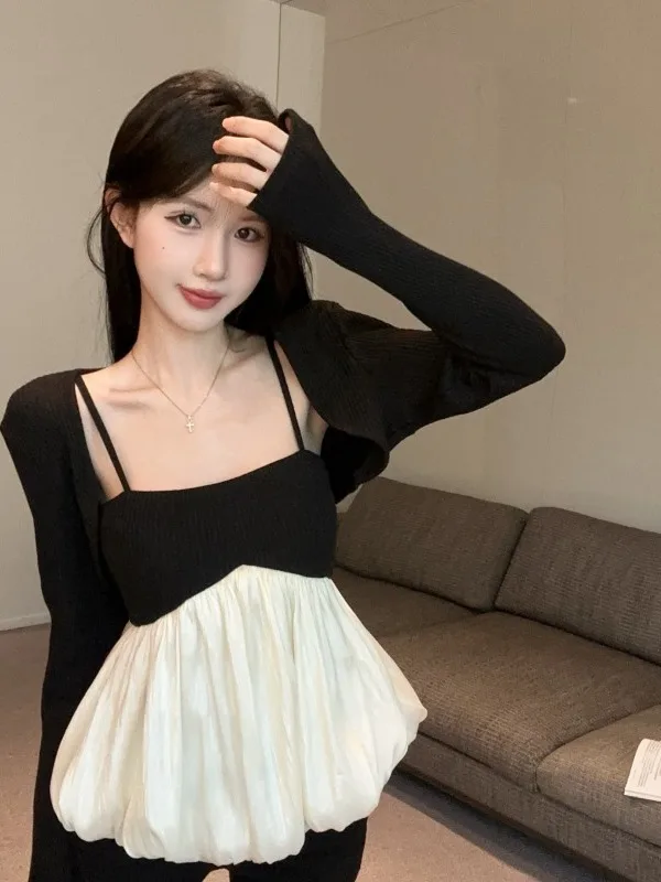 

Комплект из двух предметов: плиссированный жилет без рукавов и шорты в стиле Sweet Girl, с длинными рукавами, бренд Nicole Rose, осенняя коллекция, женская одежда.