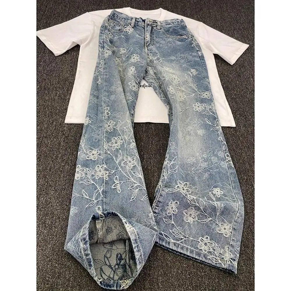 

Синие расклешенные джинсы с вышивкой Cleanfit, мужские дизайнерские модные брендовые прямые длинные брюки со средней талией, смесь хлопка и полиэстера