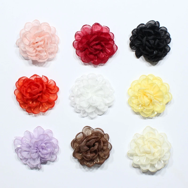 10PCS Handmade Artificial Satin Burnt Multi Layer Flower Clothing Sewing Wedding Hair Clip Headwear DIY Accessories