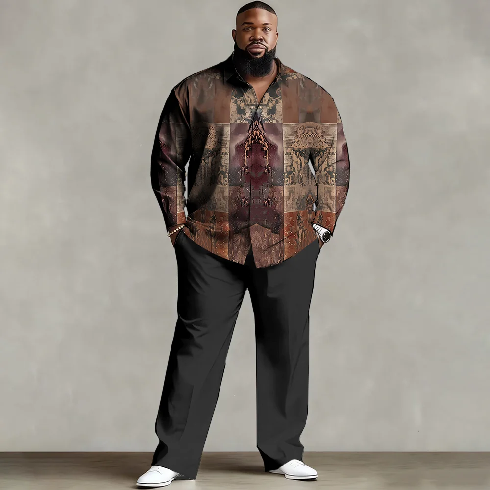 

S-9xl plus size Men's Shirt Set: Ethnic-Chic Style - Soft Cotton Blend, Sleek Tribal Pattern Prints, Wrinkle-Resistant,