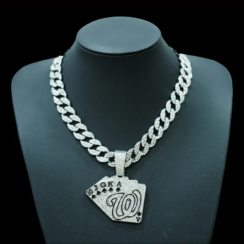 Drip Paint Poker Pendant Necklace for Men - Hip Hop Cuban Chain, Trendy Streetwear Jewelry, Unique Playing Cards Design