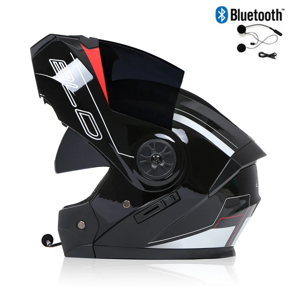 Cool Flip Up Modular Helmet with Bluetooth Dual Lens Racing Motorcycle Helmets DOT Motocross Helmet Full Face Cascos Para Moto