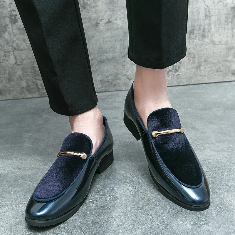 Korean Version Suede Patent Leather Business Suit Metal Splicing Lightweight, Breathable Personalized Plus Size Loafers