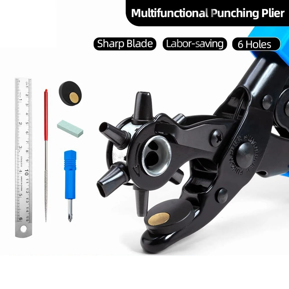 ABKL-Revolving Leather Belt Hole Punch Plier Kit, Eyelet Puncher,DIY Tool Set For Belts, Watch Bands,Dog Collars, Fabric