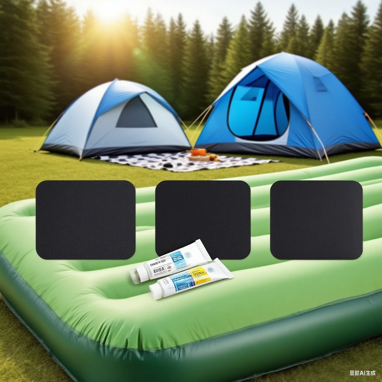 2-Set PVC Repair Kit -Self-Inflating Mat Patches With Glue For Air Mattresses Boats Sofas (4pcs Patches + 2pcs Glue)