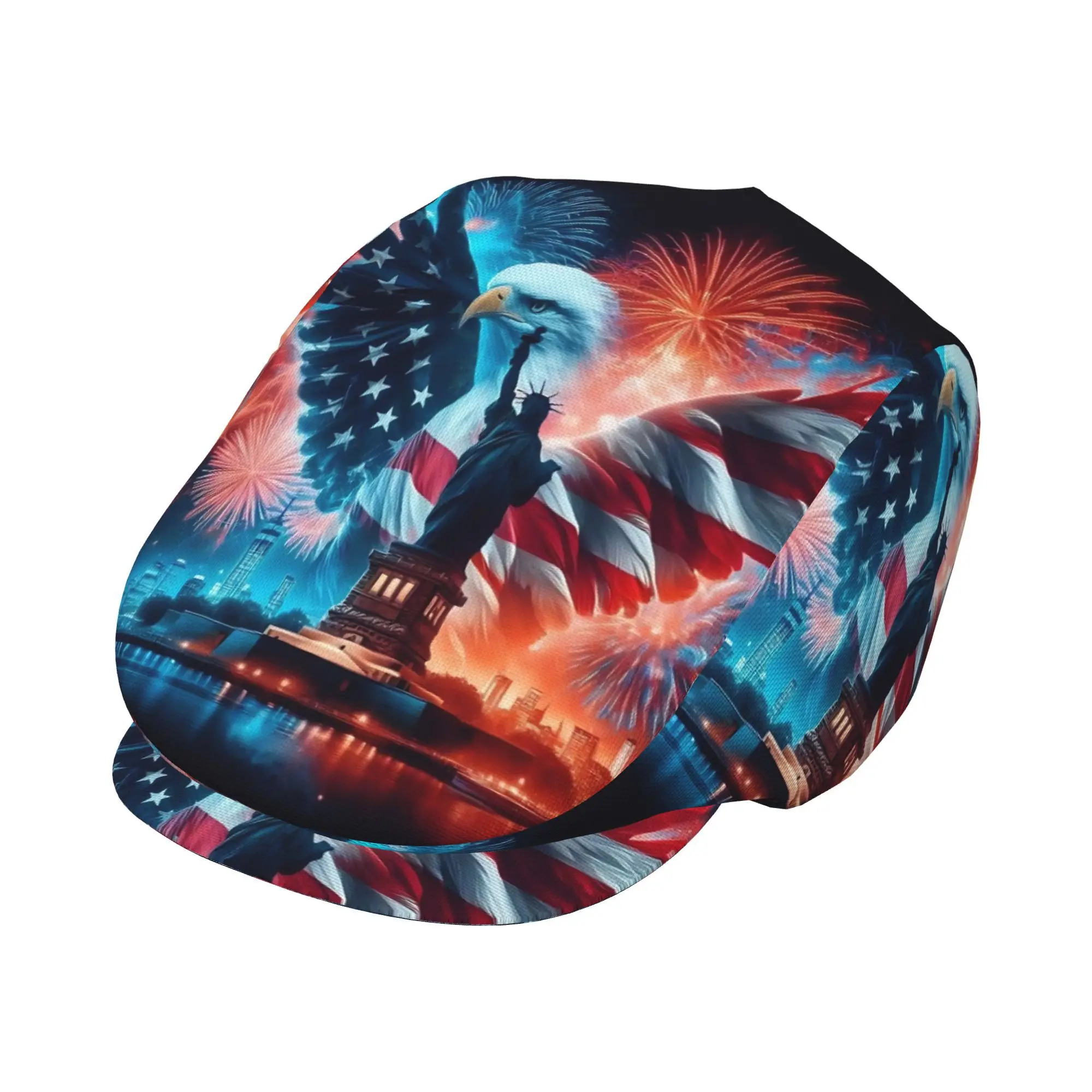 1pc American Symbols Pattern, Statue of Liberty, Eagle, Elements All-over printed beret,  newsboy cap, unisex, a must-