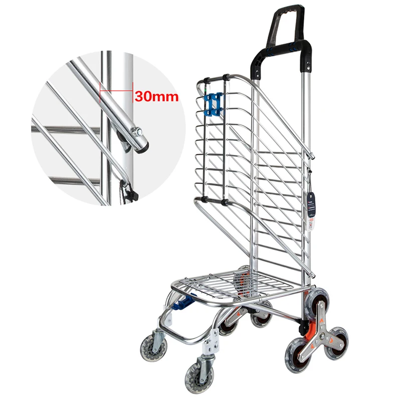 Shopping Cart Double Handle Climb Stairs Strong Sturdy Light Large Capacity Portable 8 wheels Collapsible Trolley Cart Organizer