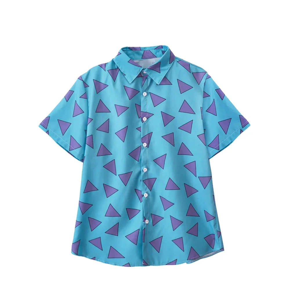 Summer Clothing Styling Is Cool and Refreshing Men's Casual Triangle Printed Button Down Shirt 90's Summer T-shirt Halloween