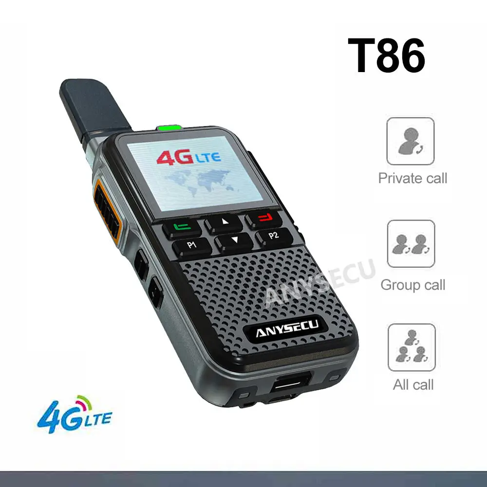 Anysecu T86 4G POC Walkie Talkie, Android 8.1 with WIFI GPS, LTE Two-Way Radio for Zello/REAL-PTT/Xin Global (2PCS)