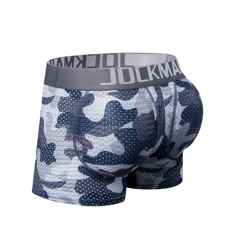 Sexy Men Padded Underwear Mesh Boxer Buttocks Lifter Enlarge Butt Push Up Pad Underpants Pouch Panties Camouflage Breathable