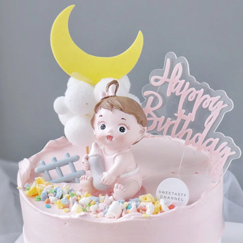 

Baby Cake Topper Birthday Party Girls Color Difference Resin Ornament Creative Cake Decor Cupcake Decoration Photo Prop