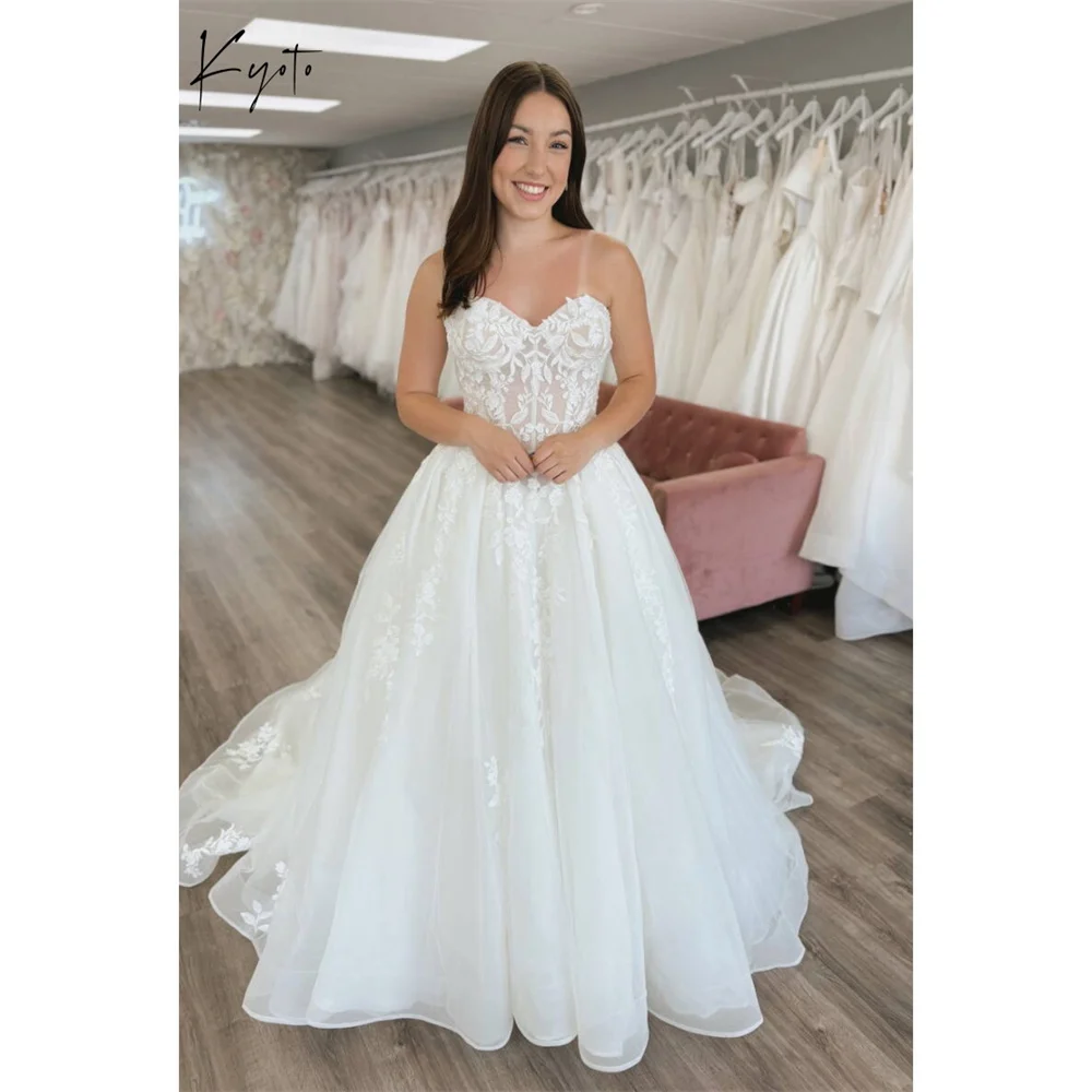 Kyoto-vestido de novia sin mangas de tul blanco personalizado, sin tirantes, con cremallera en la espalda, elegante vestido de noche de corte a 2025