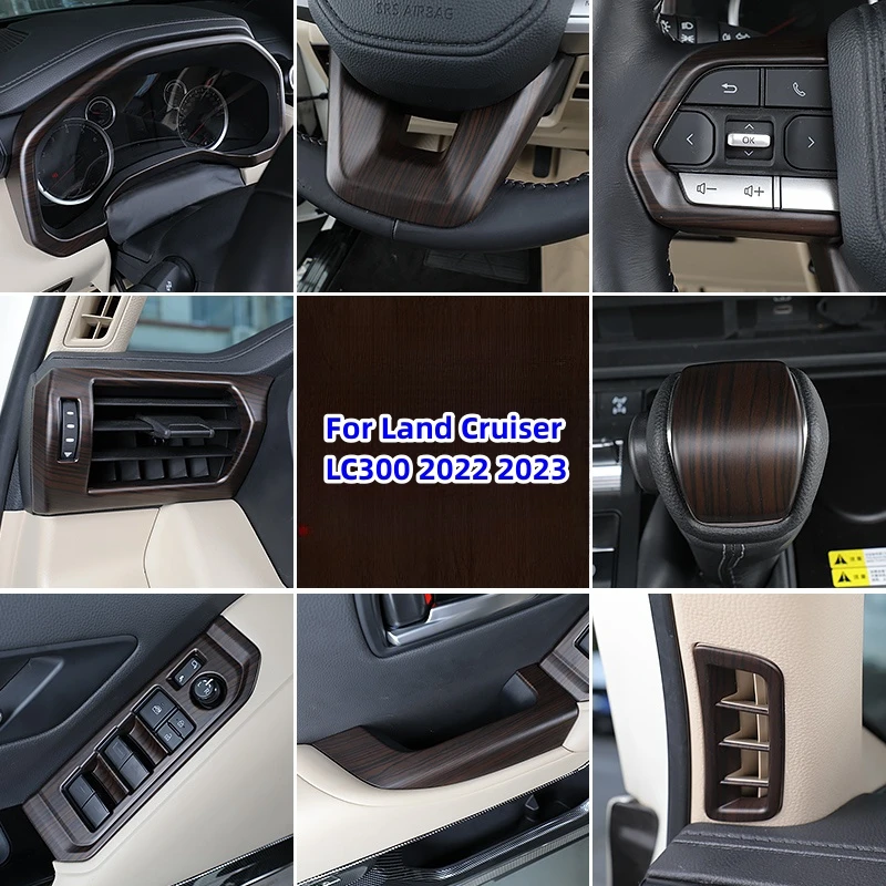 For Land Cruiser LC300 2022 2023 Peach Wood Grain Interior Trim Gear Head Cover Steering Wheel Frame Car Door Handle Sticker