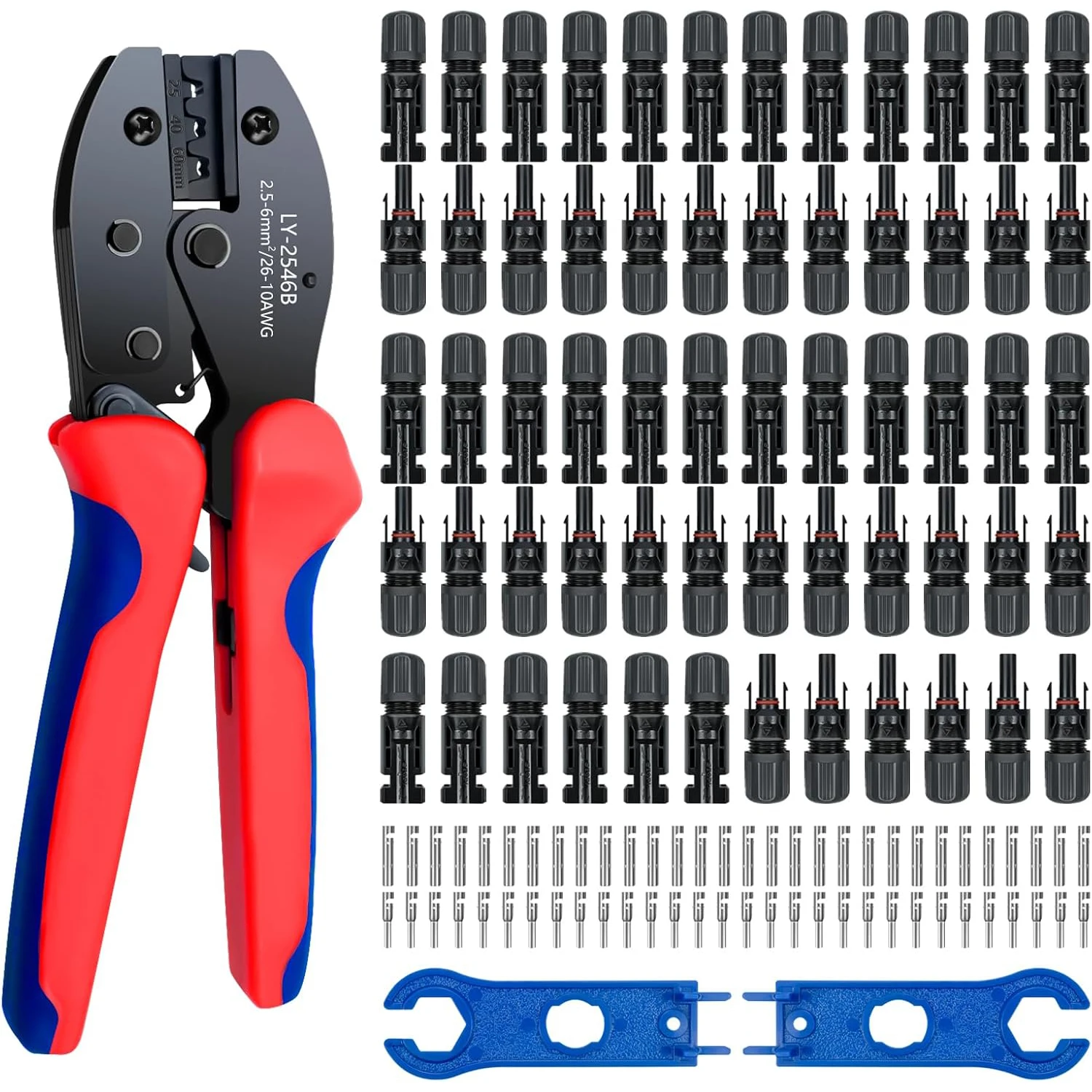 60PCS Solar Panel Connector Kit Solar Crimper Tool for Connecting Cable Wire Durable Solar Connector Set for Renewable Energy