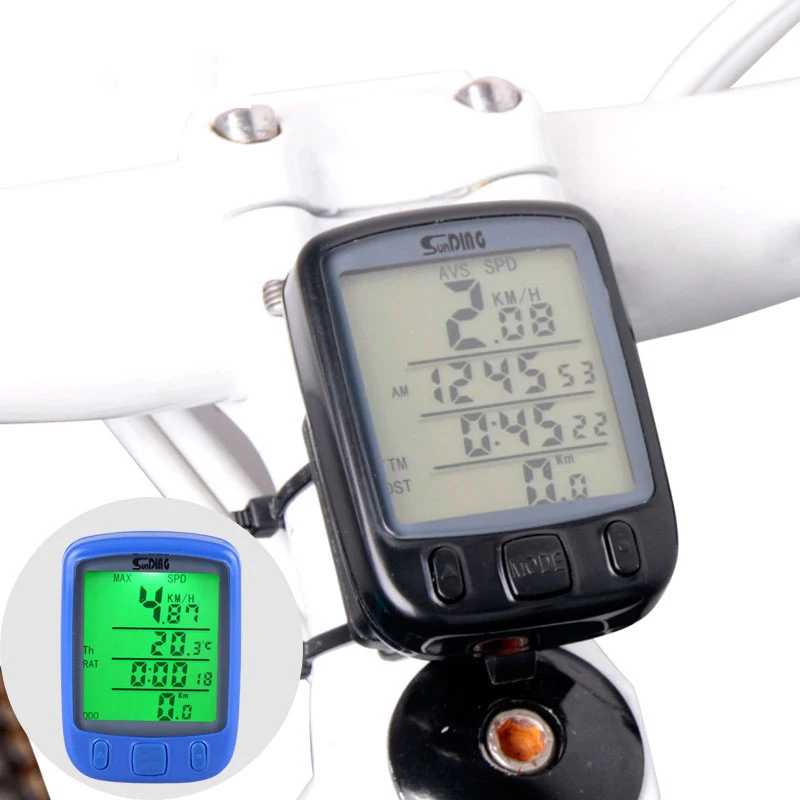 Bicycle Speedometer Wired Computer Stopwatch Water Proof Odometer LCD Screen Backlight Auto Clear Sunding SD-563A