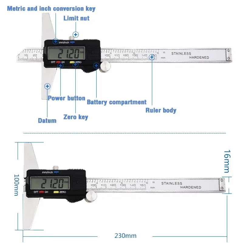 0-150mm Digital Depth Gauge 0.01 Stainless Steel High Precision Depth Vernier Caliper Depth Micrometer Gauge Measuring Tools