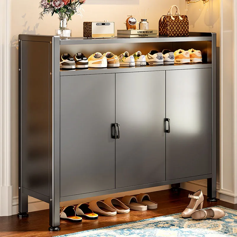 Italian Minimalist Metal Shoe Cabinet Designer Modern Hidden Organizer Shoe Shelf Storage Cupboard Zapatero Salon Furniture