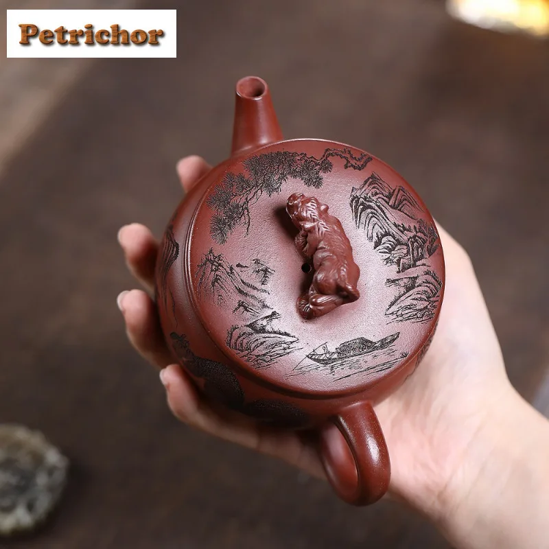 260 مللي ييشينغ أباريق الشاي الطين الأرجواني اليدوية وعاء عيار كبير الخام الخام الأحمر الإنحدار الطين الشاي تخمير غلاية مع مصفاة شاي زيشا #4