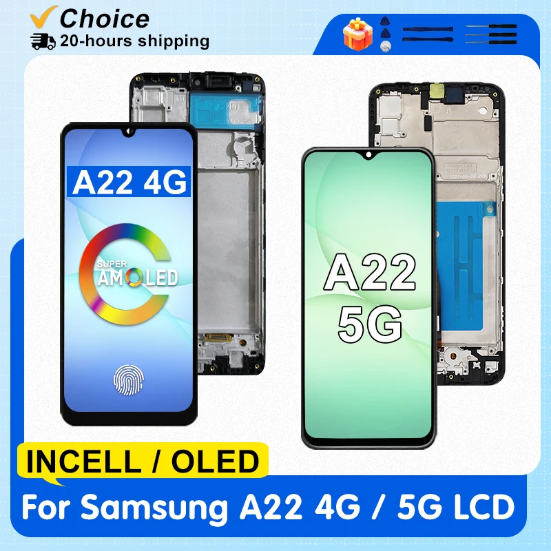Pantalla OLED para Samsung Galaxy A22 4G A225F A225M, Pantalla Táctil LCD A22 5G A226B, Repuesto de Digitalizador A225 A226