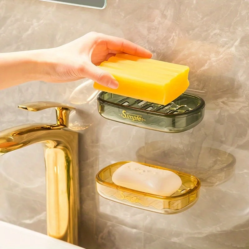 1pc  Bathroom No-punch Non-marking Soap Dish, Double-layer Drain Soap Tray, Simple Soap Storage Rack for Home Bathroom