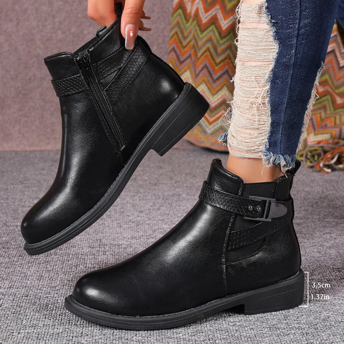 Women Platform Modern Naked Boots New Autumn Winter Leather Shoes for Women Round Head Chunky Heel Shoes Zip Metal Buckle Boots